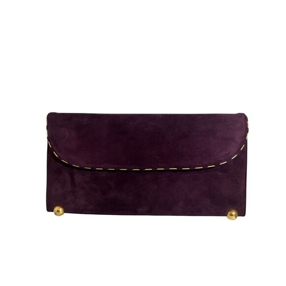 Vtg Stuart Weitzman Spain Burgundy Purple Suede Evening Shoulder Bag Purse Clutc - Picture 2 of 9